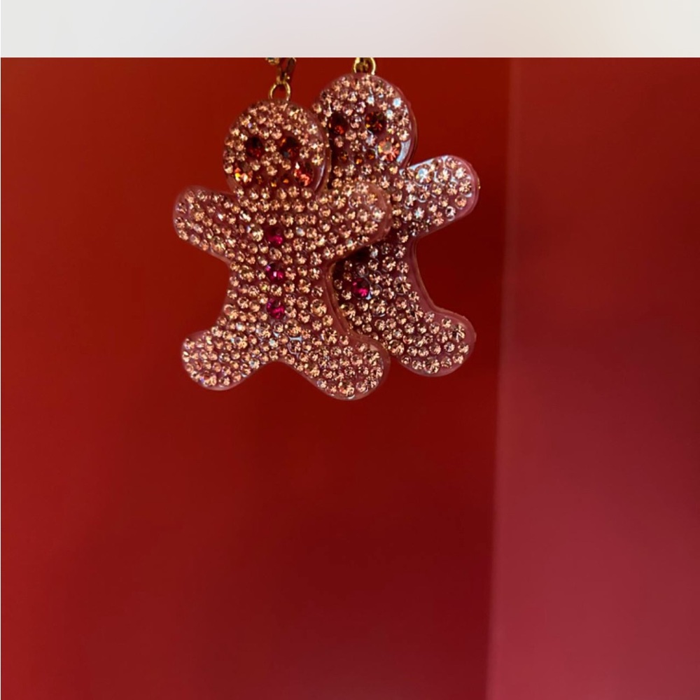 Betsy Johnson Pink Crystal Christmas Gingerbread Cookie Earrings - Picture 2 of 2